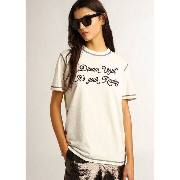 Golden Goose Journey T Shirt Cream Emb S $350